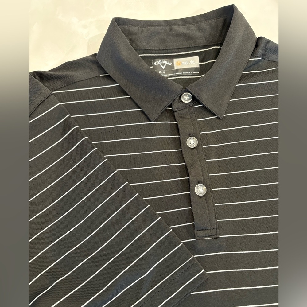 Callaway Opti-Dri Golf Polo | Black & White Micro Stripe | Size L | Men’s